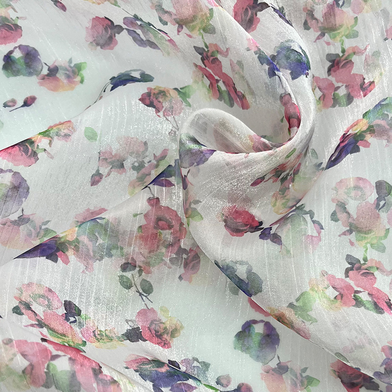 Nueva tela de impresión de tinta de organza arrugada de poliéster