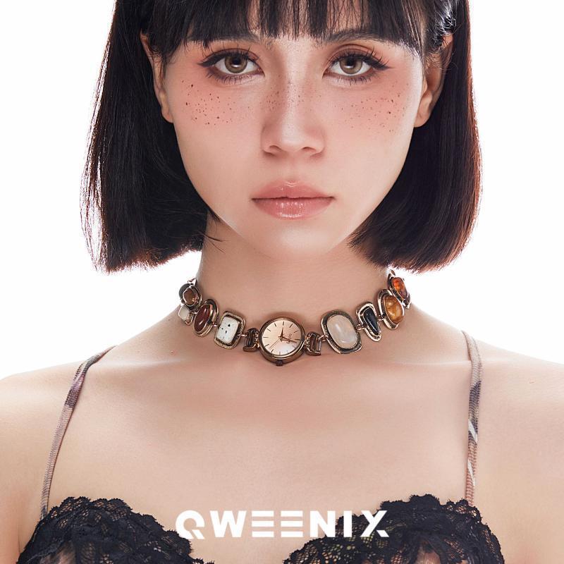 手作りニッチウォッチペンダントスプライシング銅宝石サイバーパンクデザイン女性ネックレス時計ネックレス|undefined