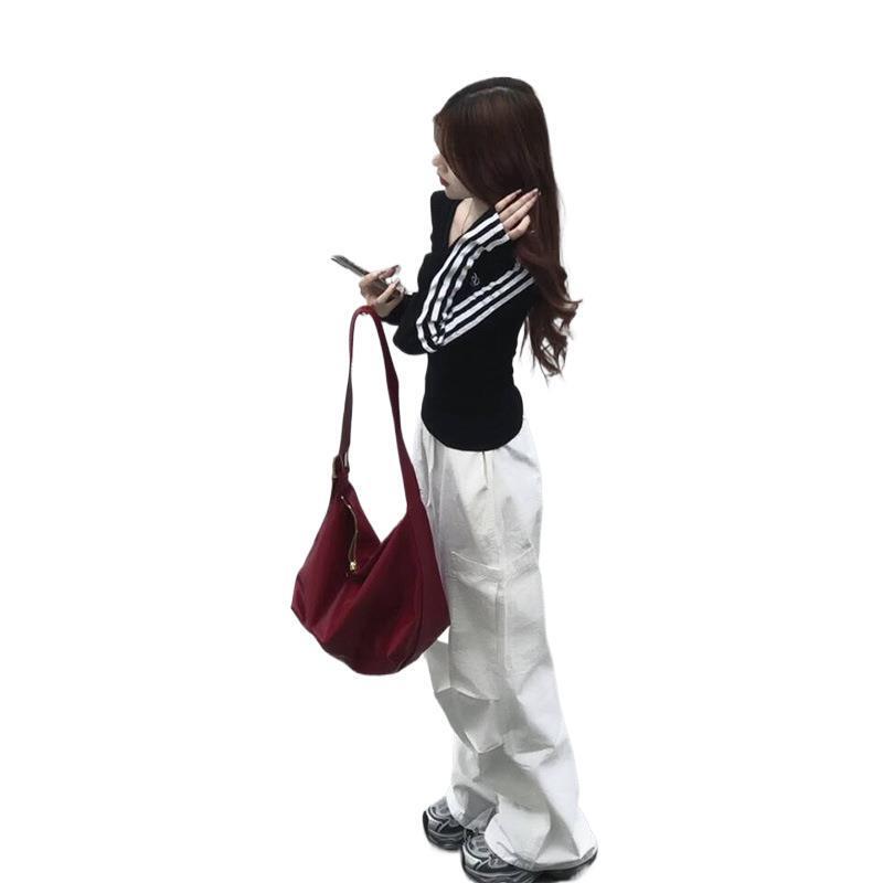 美式辣妹条纹V领短款收腰紧身长袖t恤女秋季棉内搭打底衫上衣|undefined