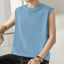 男士背心纯棉夏季健身运动坎肩篮球全棉纯色宽肩无袖t恤跨栏外穿