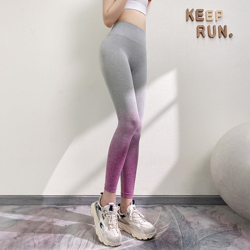 Fitness pants for women in summer, high-waisted, tight-fitting, slimming sports pants, fashionable gradient running training yoga pants for outer wear