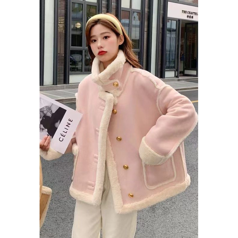 Lamb Wool Outwear for Women 2025 New Autumn Korean Style Loose Imitation Suede Fur One-Piece Fleece-Lined Thickeneded Motorcycle Jacket