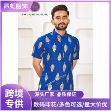 2025跨境东南亚男士3D印花立领polo夏季时尚休闲短袖衬衫潮流款