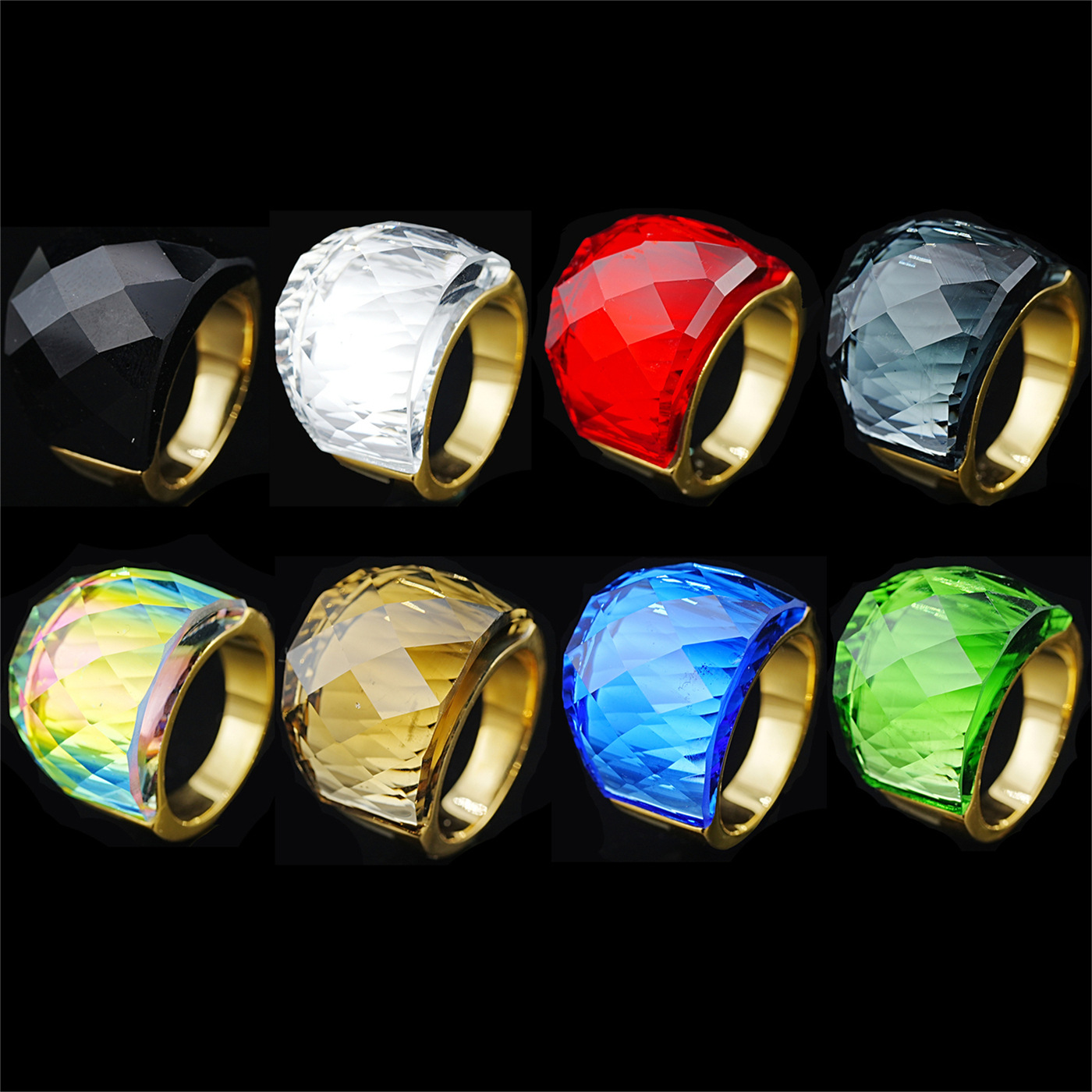 European and American fashion multi-color stainless steel diamond-shaped section exaggerated gem ring domineering niche personality boys ring