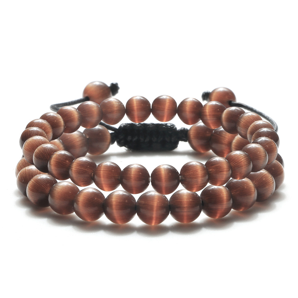 New Korean cat's eye stone beaded braided bracelet couple set handmade hand rope colorful round bead bracelet_voghion.com