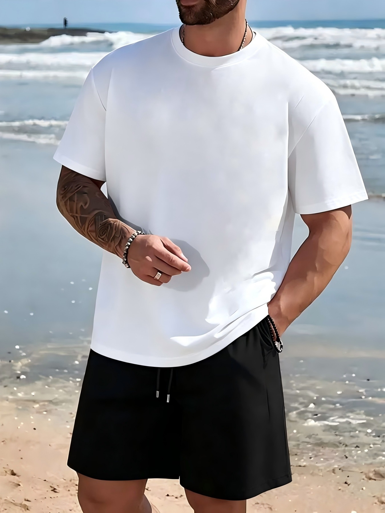 Fábrica de origen a través de la frontera para hacer un modelo de verano para hombres traje casual camiseta de color sólido manga corta manga deportiva
