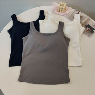 New Sleeveless Square Collar Camisole Pure Cotton with Chest Pad Slim-fit Solid Color Inner and Outer Wear Base Shirt Top
