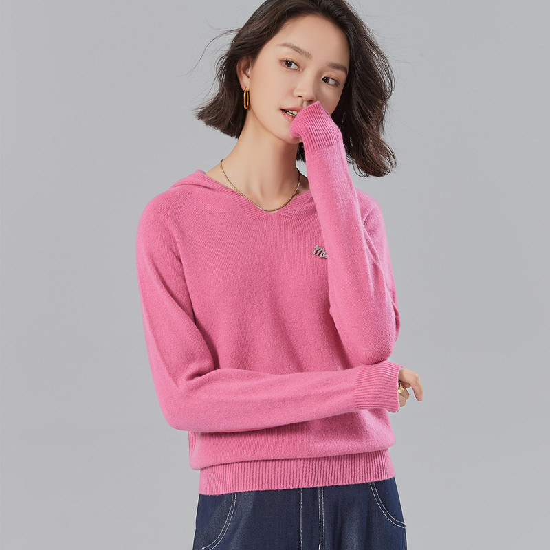 100%羊毛无缝一体连帽针织衫女秋冬纯色休闲时尚打底衫外穿保暖女|undefined