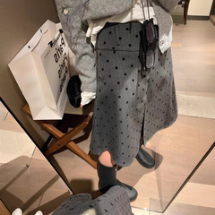 miu式穿搭~两面穿百褶波点半身裙女2025早秋新款时髦灰色A字中裙