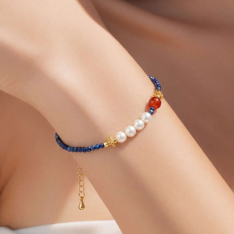 Jewelry wholesale: natural lapis lazuli, niche light luxury pearl bracelets, versatile accessories for girls, high-end simple jewelry Jewelry wholesale: natural lapis lazuli, niche light luxury pearl bracelets, versatile accessories for girls, high-end simple jewelry