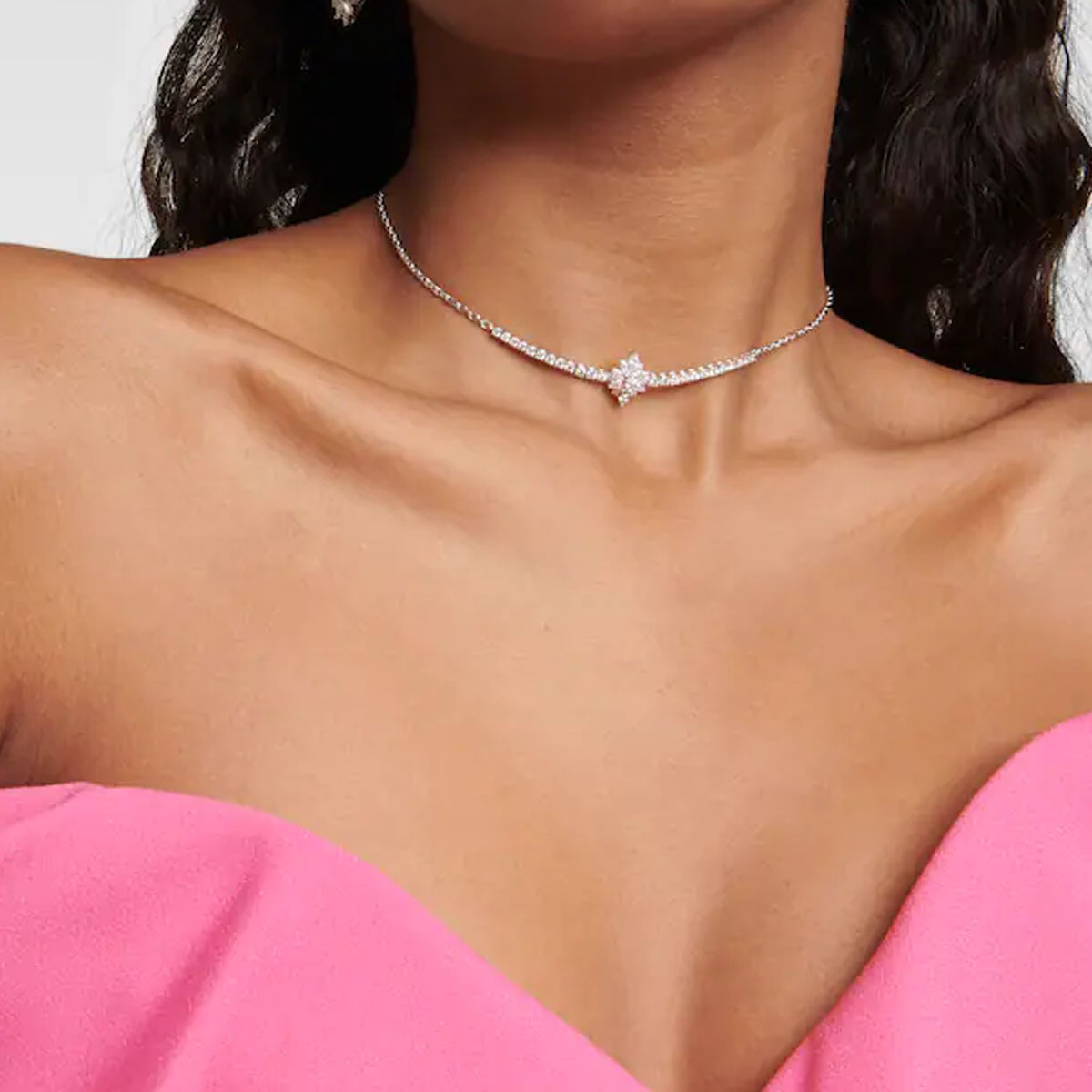 실버 지르코늄 꽃 목걸이