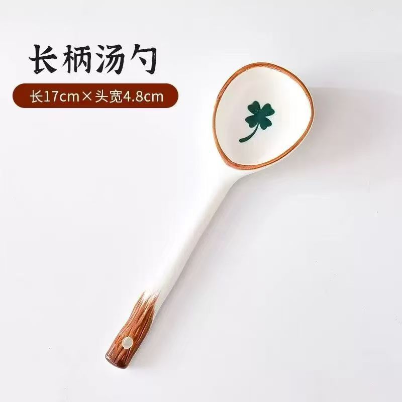 Cuchara de cerámica de color esmaltada cuchara de mango largo cuchara encantadora cuchara de arroz cuchara de arroz cuchara de torsión cuchara de cabeza redonda