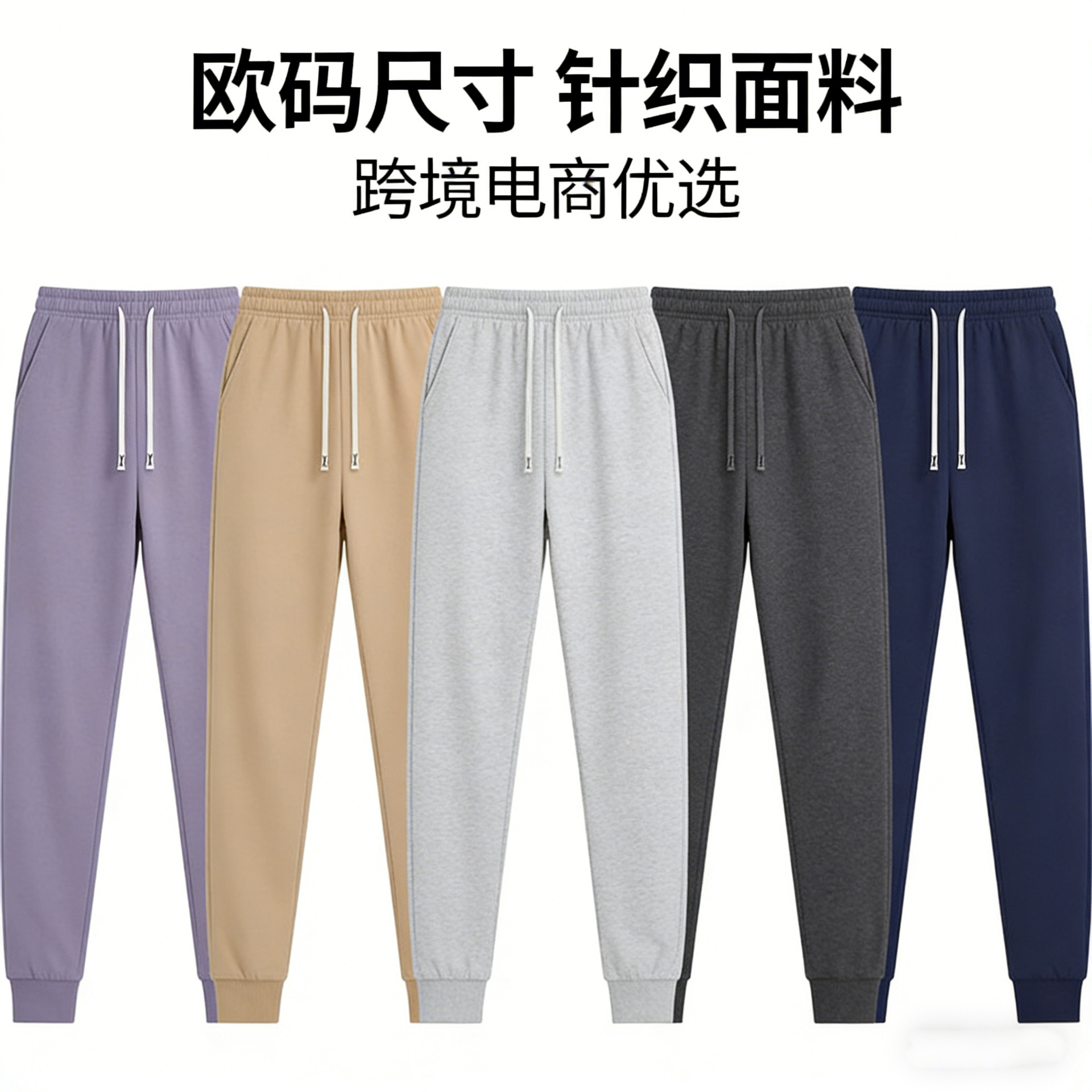 크로스보더 유럽 사이즈 봄가을 니트 스웨트팬츠 남성 루즈핏 밴딩 솔리드 컬러 팬츠 남성 캐주얼 스포츠 롱팬츠