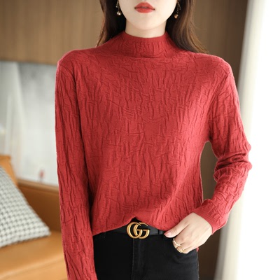 2022 Cross border Ladies Sweater Korean Edition Half a Retro decorative pattern Base coat Solid sweater One piece On behalf of