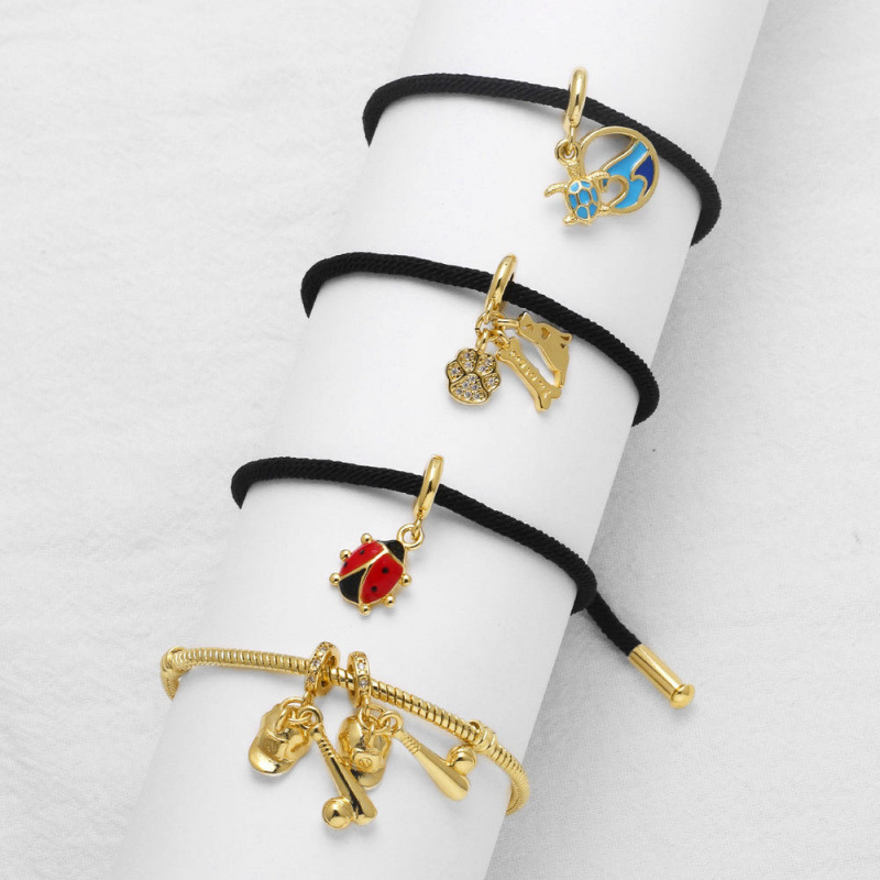 As Jewelry European and American Cross-Border New Style Copper Plated 18K Gold Baseball Insect Pendant DIY Bracelet Hand Rope for Women Brj63
