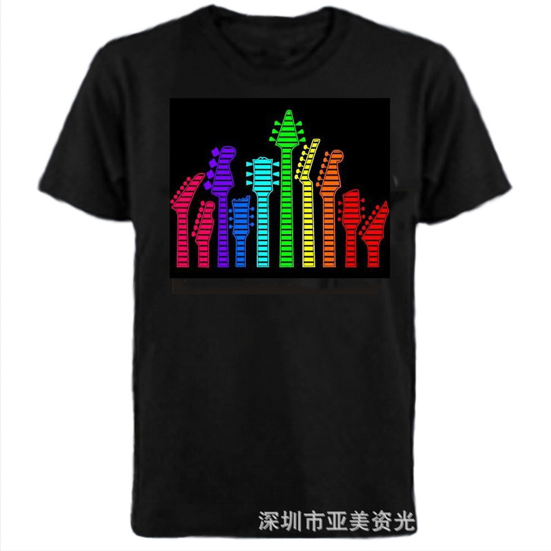 Cross-Border voice-activated luminous LED T-shirt cold light luminous clothes Christmas Holy LED Flash T-shirt music flashing