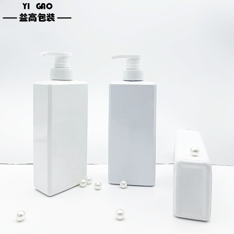 现货厂家扁瓶四方形沐浴露瓶子乳液分装洗护白色500ml洗发水瓶