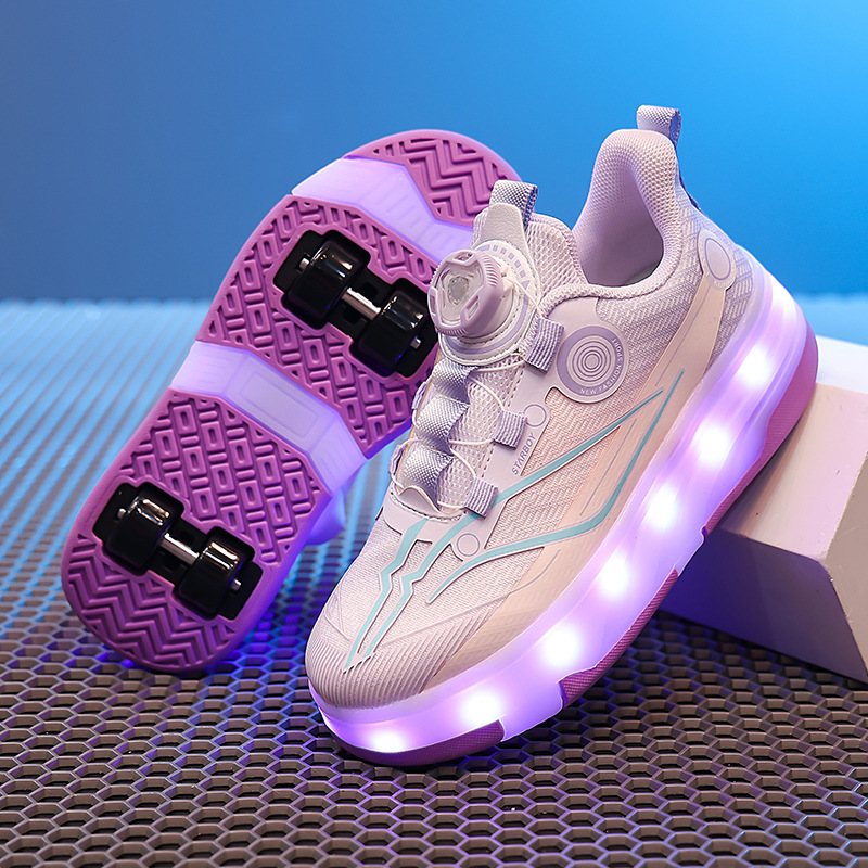 Children's Heelys Shoes Eight-Wheel Colorful Luminous Roller Skates Girls Four-Wheel Deformation Skates Wholesale Boys' Wheel Shoes