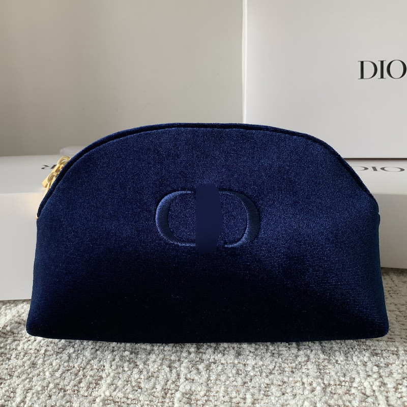 In-stock blue embroidered logo cosmetic gift bag, portable velvet storage bag, hand-held lipstick pouch