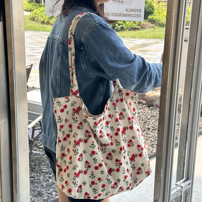 South Korea Designer Brand Floral Bag Double Layer Instagram Style Large Capacity Crossbody Bag College Style Canvas Bag