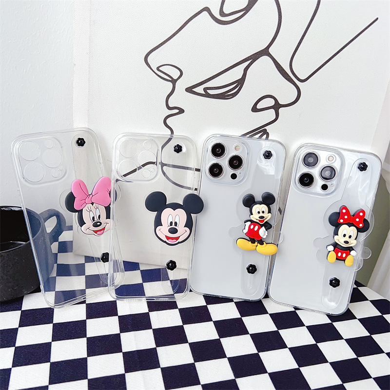 Transparent phone case for Apple 15promax wrist strap Mickey patch iPhone14/13 soft cover 12pro/8