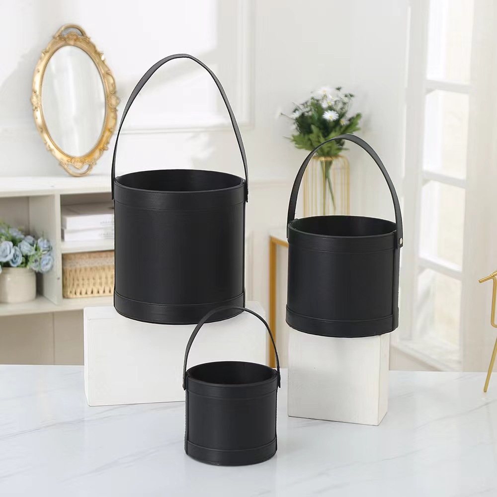 Caja de regalo complementaria, cubo para abrazos, cubo de cuero, caja de flores, caja de regalo redonda, cubo de arreglo floral coreano, caja de regalo de ramo de rosas del Día de San Valentín chino