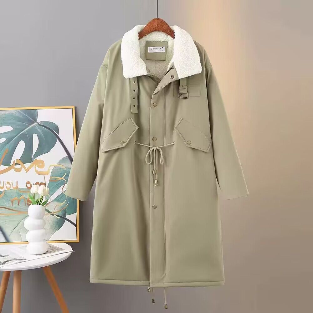 2025年冬用、裏起毛・厚手の羊毛混紡コート、ミドル丈・膝丈、韓国風ゆったり綿入れジャケット、パーカー