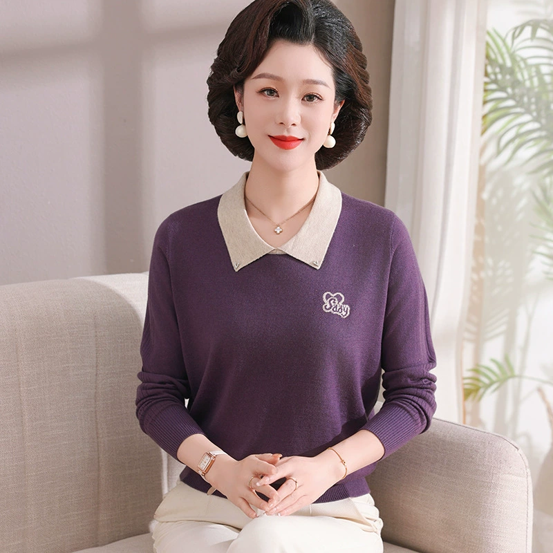 Весенний новый стиль мамы тонкий свитер с отворотом