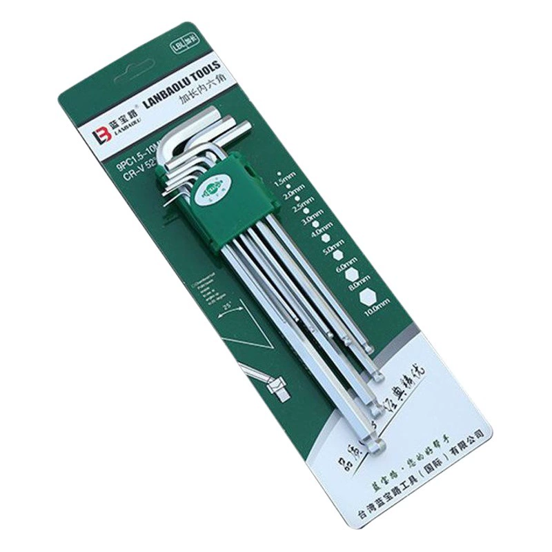 Шестигранный ключ средней и длинной шаровой головкой Производитель шестигранных ключей Костюм шестигранного ключа Набор из 9 предметов