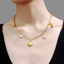 跨境东莞钛钢项链海洋风沙滩扇贝海马贝壳海鱼不锈钢饰品不掉色女