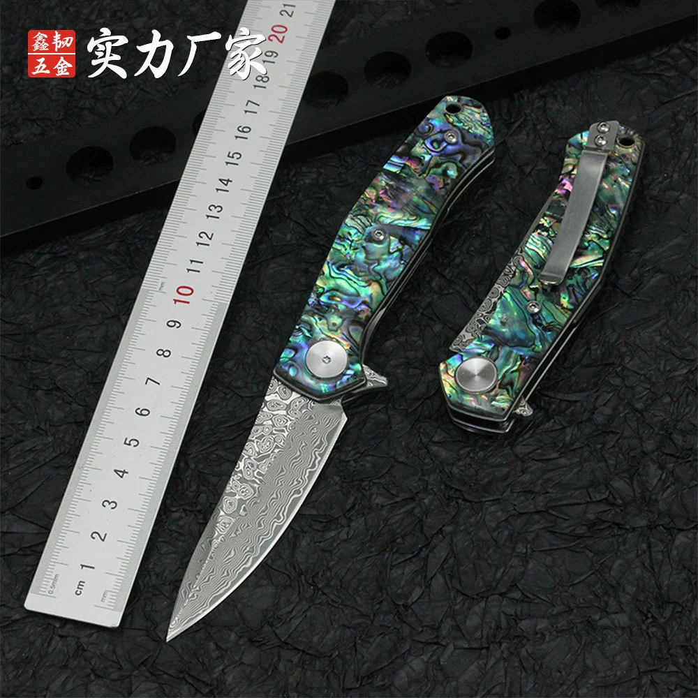 4020 Damascus Steel Color Shell/Cocobolo Cross-Border Outdoor Portable Folding Knife Factory Direct Supply