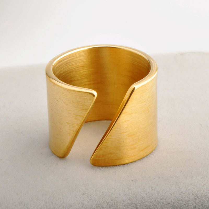 PVD Coated Gold Plating Process PVD Coated Real Gold Plated 18K Gold Geometric Stainless Steel Simple Style Waterproof Non Tarnish Wide Band Ring Open Ring