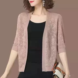西蒙莱纳妈妈外搭开衫女短款上衣洋气薄款披肩夏季配裙子高贵冰丝