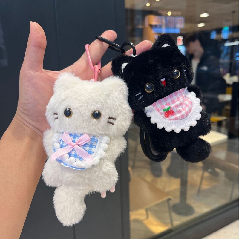 Cute Squeaky Cartoon Bib Kitten Plush Pendant Accessories Couple Doll Keychain Backpack Pendant