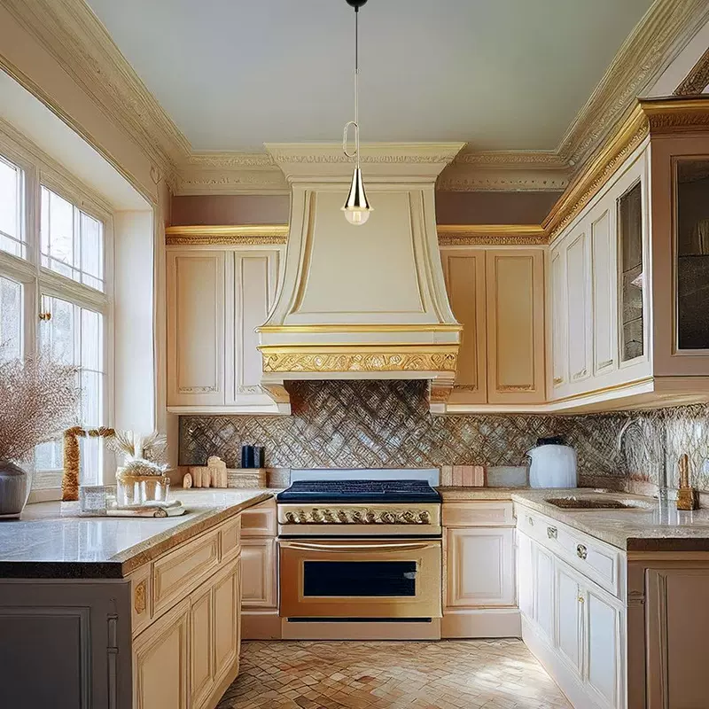 广州工厂实木橱柜美式烤漆整体橱柜橡木厨房厨柜描金岛台全屋定制