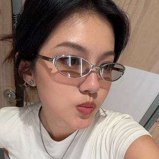 Cat-eye old money style sunglasses for women, high-end, futuristic, metal narrow frame, Y2K oval, 2026 new style sunglasses