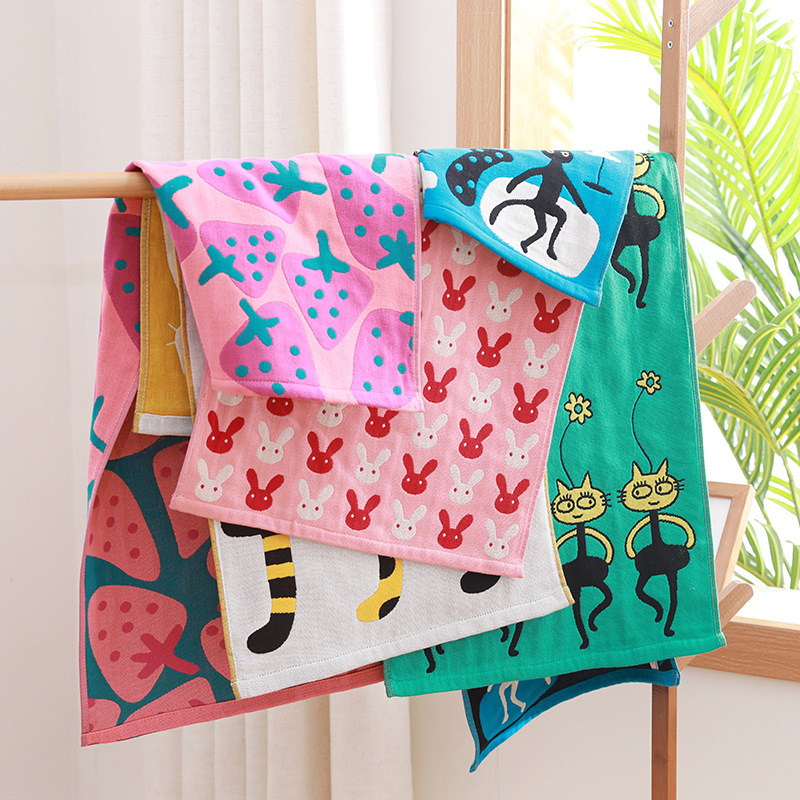 Wholesale Cotton Gauze Towel Adult Absorbent Towel Three-layer Gauze Soft Face Washing Big Towel Gift