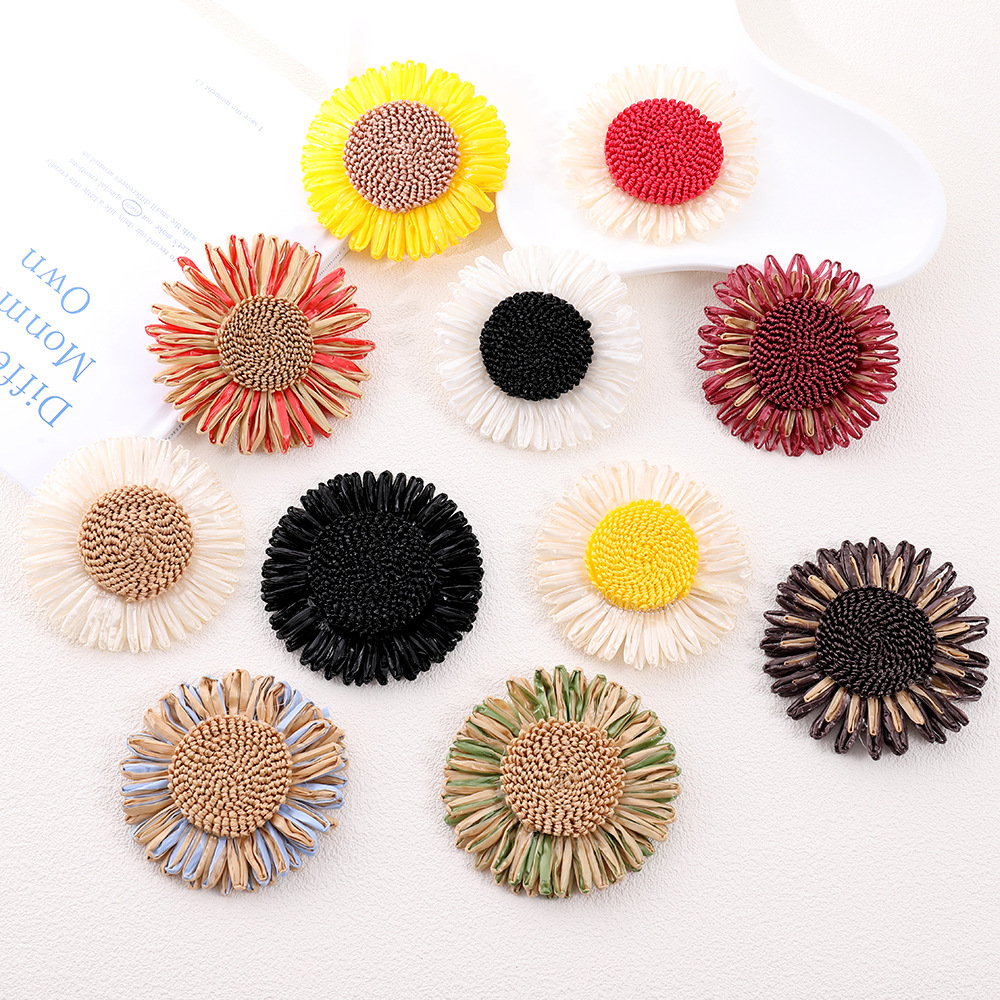8cm Sunflower Napkin Ring Accessories Pp Straw Woven Earrings Flower Pen Stickers Flower Hat Bag Pendant in Stock