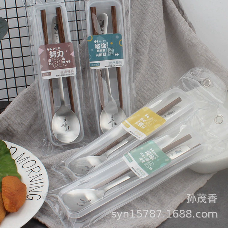 Комбинация посуды из нержавеющей стали Qiangren 2101, ложка для супа для путешествий и ежедневного использования, комбинация ложек и палочек для еды