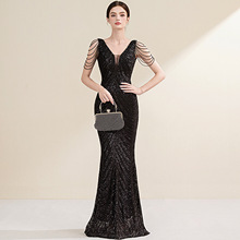 晚礼服女2025新款高端宴会公司年会主持人会展活动性感长款连衣裙