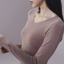 高品质秋冬蕾丝V领修身加大码上衣内穿打底衫长袖秋衣保暖内衣女