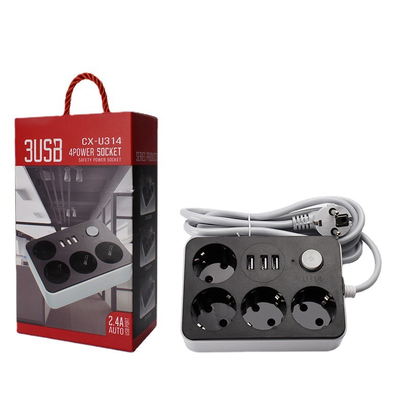 Estándar europeo ruso y europeo estándar europeo dos círculos 3 USB6USB caja de cartón enchufe negro