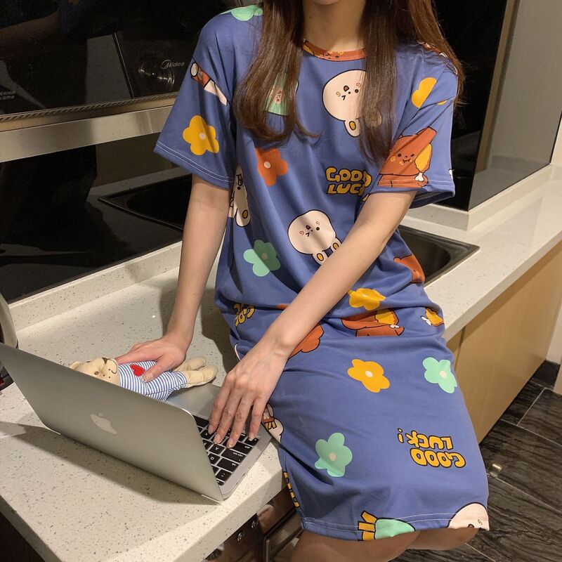 Pajamas for Women Summer Korean Style Pajamas for Women Summer Nightgown Short-Sleeved Women's Summer Home Clothes Suit Students Cute Large Size Pajamas for Women Summer Korean Style Pajamas for Women Summer Nightgown Short-Sleeved Women's Summer Home Clothes Suit Students Cute Large Size