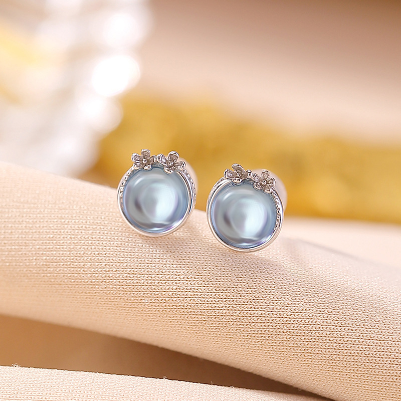 Bông tai bạc 925 đính đá xanh ngọc hình tròn đơn giản — Cặp đôi