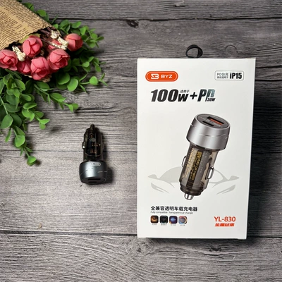 Byz Yl-830 Car Charger Compatible with Flash Charging Metal Transparent Car Charger Usb18W+Pd30W