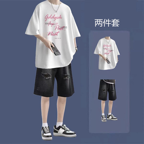 Short-sleeve shorts men's set match summer T-shirt set youth student men's fashion trend