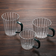 现货供应竖纹玻璃咖啡杯带把高硼硅玻璃茶杯水杯家用可微波炉