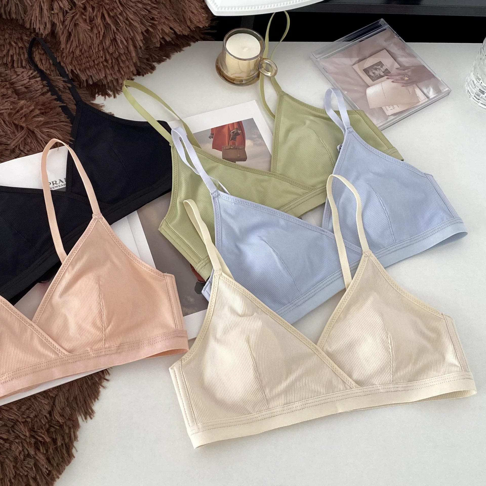 Lace underwear, push up bra, comfortable thin wireless bra, french style