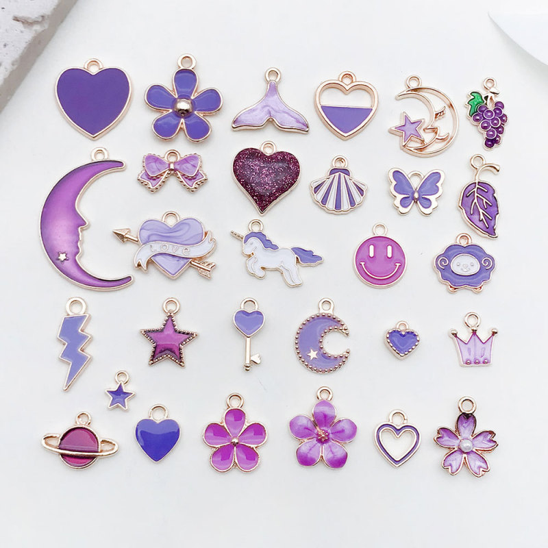 1 Purple Oil-Drip Pendant Korean Style DIY Zinc Alloy Bracelet Necklace Earring Pendant Keychain Pendant Jewelry Accessories
