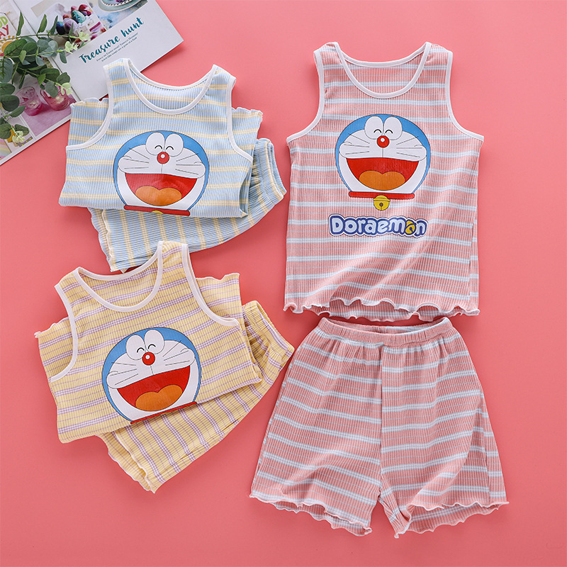 哆啦A梦IP童装女童背心套装2021夏季新款儿童家居服中大童睡衣